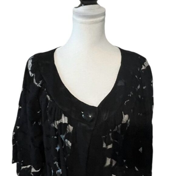 Bay Studio Plus Jacket Plus 2X Black Lace 1 Button Cropped Cardigan Bolero Cardi - Picture 2 of 7